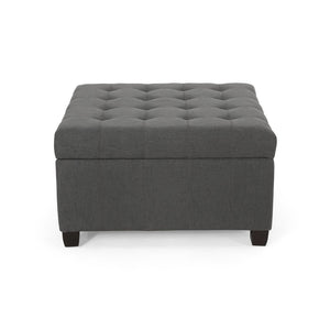 English Elm Upholstered Waffle Tufted Storage Ottoman with Birch Legs for Modern Living Rooms N757P377356E
