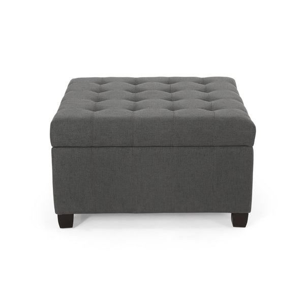 English Elm Upholstered Waffle Tufted Storage Ottoman with Birch Legs for Modern Living Rooms N757P377356E