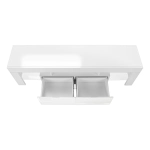 English Elm Tv Stand 63 Inch Glossy White Console with Open Shelves & Dual Drawers, Modern MDF Media Center B2710P219331