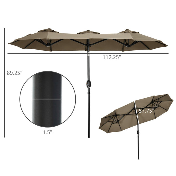 English Elm Outsunny 9.5' Double-Sided Patio Umbrella With Push Button Tilt, Durable Canopy & 12 Ribs For Shade W2225P200477-GIGA