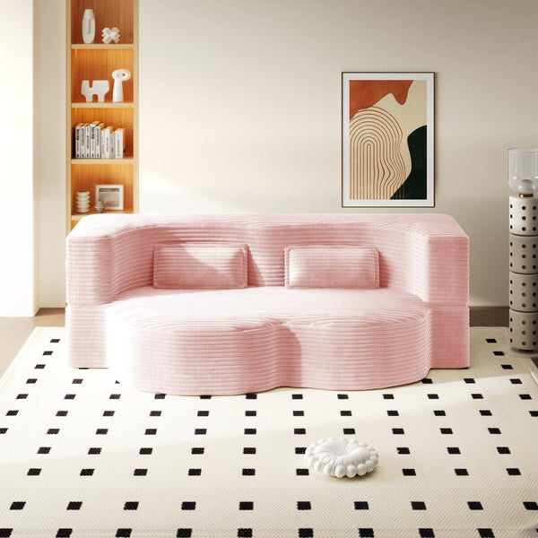 English Elm Modern Corduroy Floor Sofa Foldable Twin Sleeper Foam Filled for Dorms and Playrooms Baby Pink W1885P446611