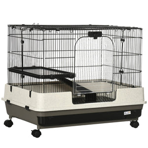 English Elm Pawhut 26" Two-Level Small Animal Cage With Wheels, Removable Tray & Easy Access For Pets’ Comfort W2225P217531-GIGA