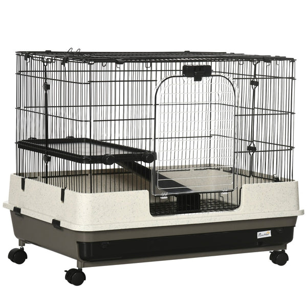 English Elm Pawhut 26" Two-Level Small Animal Cage With Wheels, Removable Tray & Easy Access For Pets’ Comfort W2225P217531-GIGA