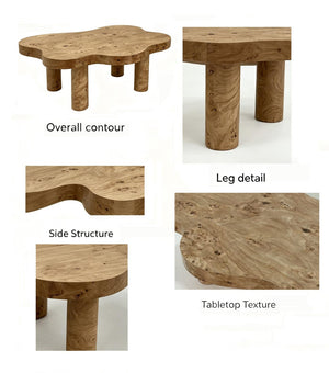 English Elm 40-inch Cloud Shaped Coffee Table Sculptural Mdf Top with Tapered Legs for Living Rooms Natural Wood W3935S00005