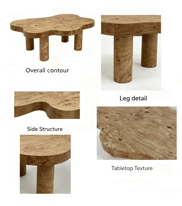 English Elm 40-inch Cloud Shaped Coffee Table Sculptural Mdf Top with Tapered Legs for Living Rooms Natural Wood W3935S00005