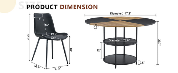 English Elm Table and Chair Set 47 Inch Round Geometric Two-tone Dining with Storage Base W1151S03338