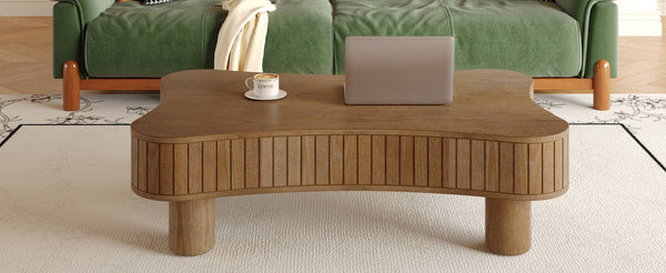 English Elm Lift Top Coffee Table with Silent Hydraulic Lift, Fluted Panels & Hidden Storage, Rounded Corners Walnut W1445P355622