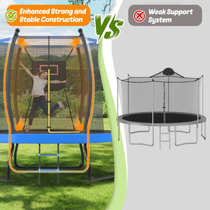 English Elm 8ft Round Backyard Trampoline with Enclosure Net Basketball Hoop and Safety Ladder N739P307894C