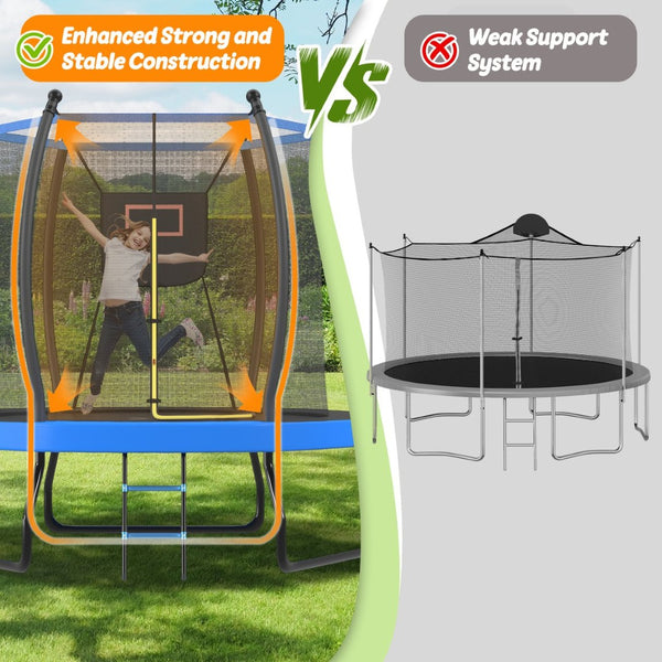 English Elm 8ft Round Backyard Trampoline with Enclosure Net Basketball Hoop and Safety Ladder N739P307894C
