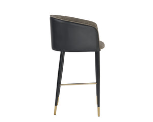 Sunpan Asher Modern Barrel Back Barstool with Stylish Black Steel Legs and Elegant Gold Foot Caps Sparrow Grey / Napa Black