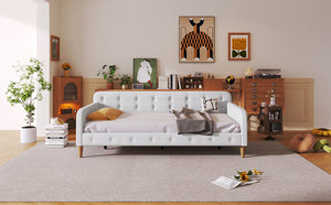English Elm Twin Upholstered Daybed with Pine Frame and Linen Fabric, Button-Tufted High Sideboard, 79" L Beige N709P266225K