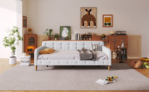 English Elm Twin Linen Upholstered Daybed Button Tufted Sofa Bed for Guest or Bedroom Beige N750P266225K