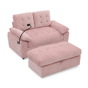 English Elm Leisure Chenille Two Seat Reclining Sofa with Usb Port Storage Ottoman Padded Armrests Pink W487S00519