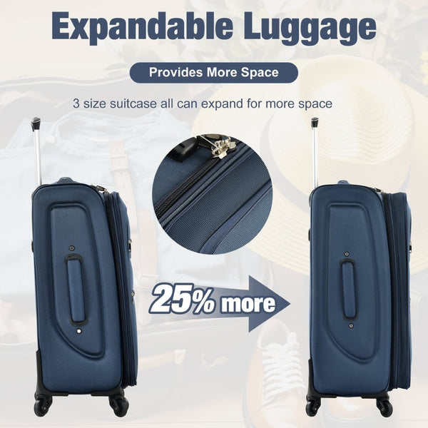 English Elm Softside Expandable Spinner Luggage Set with Tsa Lock Duffel Polyester Travel Dark Blue N732P201004M