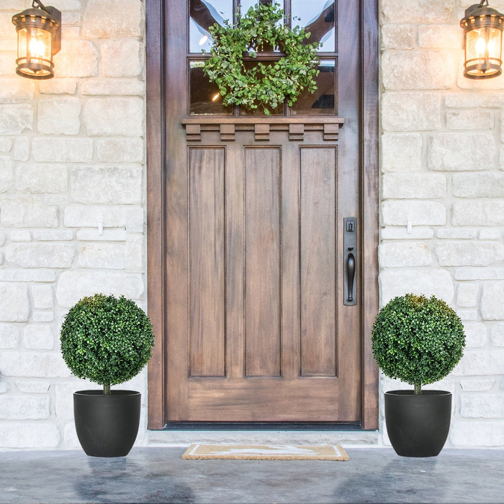English Elm HOMCOM Artificial Boxwood Topiary Trees Set of 2, UV-Protected 27.6" Faux Ball Plants with Stakes for Indoor Outdoor Décor and Low-Maintenance Beauty W2225P229686
