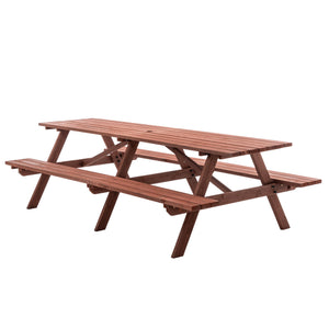 English Elm Extra Extra Large 95-Inch Fir Wood Picnic Table Set with Benches, 12-Person Rustic Brown Patio Table with Umbrella Hole, Durable Backyard Furniture 94.5" x 50.4" x 23.6" W1422P354884