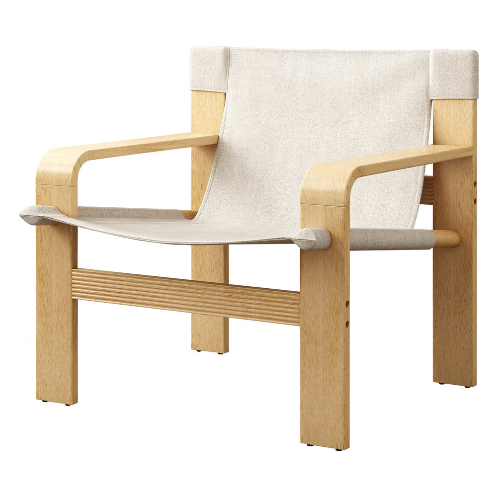 English Elm Detachable Oak Accent Chair with Solid Wood Frame, Wide Armrest, Removable Washable Linen Cover White W2336P251803