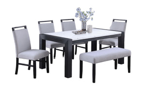 English Elm Modern Dining Table and 6 Side Chairs with Faux Marble Top, Sturdy Thick Legs, Sleek Contemporary Style Charcoal,White 17 L x 6 W x 42 H B011S01874