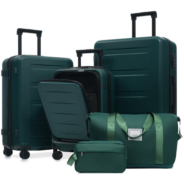 English Elm Luggage 5 Piece Hardside Abs Set with Front Access Carry on and Tsa Spinner Wheels Dark Green N732P391544M
