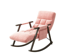 English Elm 42"l Folding Rocking Chair Iron Frame Cushioned High Back Adjustable Footrest Lounge W1669P163323