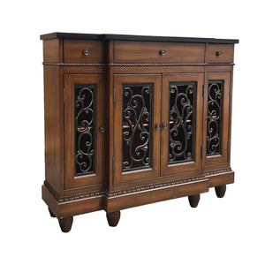 English Elm Vidi Oak Finish Entryway Console Cabinet with Felt Drawers and Bronze Hardware B2726P293609