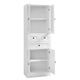 English Elm Tall Bathroom Storage Cabinet, Cabinet With Four Doors and Drawers, Adjustable Shelf, Mdf Board, White