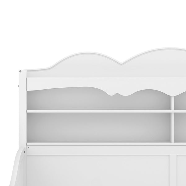 English Elm Twin Daybed Retro Wood Frame with Under Bed Drawers and Headboard Shelving White N733S415358K