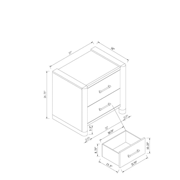 English Elm Sarai Brown Nightstand with Spacious Drawers, Solid Wood + MDF, Acrylic Handles & Metal Detail B201P391235