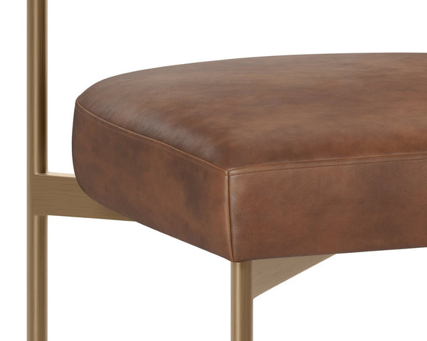 Sunpan SENECA Dining Chair - Chic Bravo Cognac Faux Leather with Antique Brass Frame for Modern Spaces 112566
