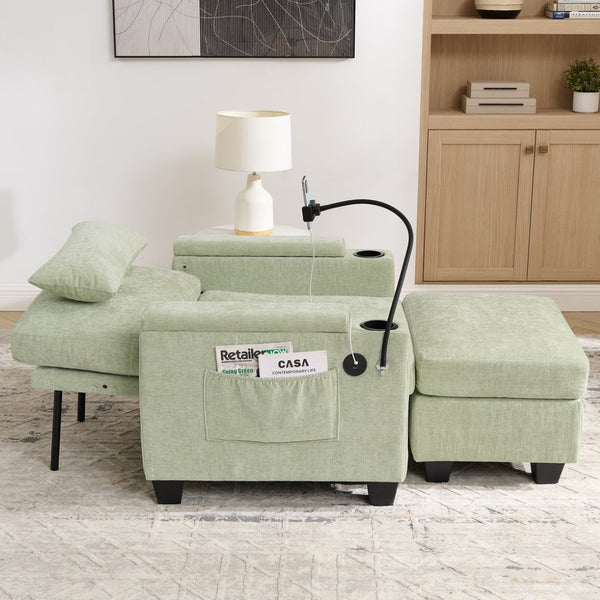 English Elm Single Chenille Manual Recliner with Usb Port Hidden Storage Ottoman and Cup Holders Cyan W487P423654