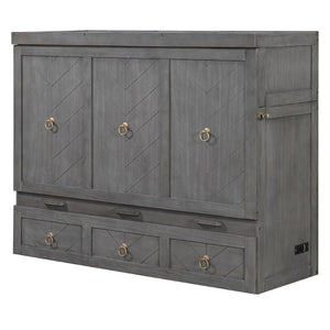 English Elm Queen Murphy Wall Bed with Pull Out Storage Drawer and Built in Usb Charging Gray LP000428AAE