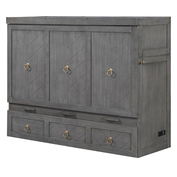 English Elm Queen Murphy Wall Bed with Pull Out Storage Drawer and Built in Usb Charging Gray LP000428AAE