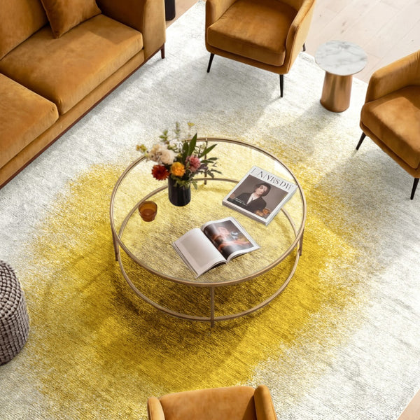 Louis de Poortere Meditation Collection Drop Low Pile Area Rug with Bold Artistic Motif for Modern Interiors Gold Moss 7'10 x 11'2 120177