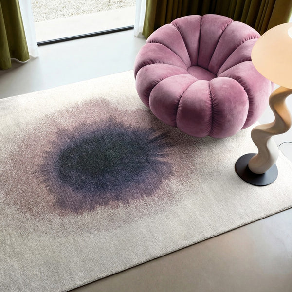 Louis de Poortere Meditation Collection Drop Low Pile Area Rug with Bold Artistic Motif for Modern Interiors Purple Smoke 6'7 x 9'2 120187