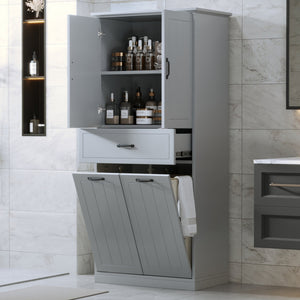 English Elm Christopher Knight Home® - Bathroom Storage Cabinet with Doors Drawer & Dual Laundry Baskets, MDF Build, Adjustable Shelf, Anti-Tip Device Grey N759P243350E