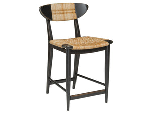 Lexington Artistica Home Viggo Counter Stool - Exquisite Mahogany & Woven Abaca Design With Antique Brass Kickplate Finish Ebony Wood 2102-895-01