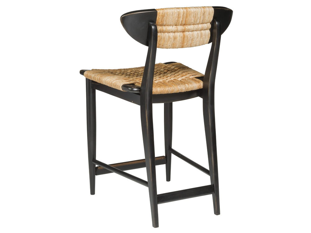 Lexington Artistica Home Viggo Counter Stool - Exquisite Mahogany & Woven Abaca Design With Antique Brass Kickplate Finish Ebony Wood 2102-895-01