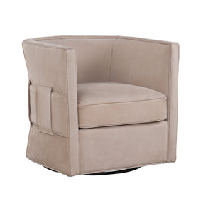 Olivia + Quinn Wynn Swivel Chair: Luxurious Leather Comfort With Elegant Detailing For Stylish Living Spaces Mcpherson Stone Leather,Foam,Wood 2102_Mpe1001