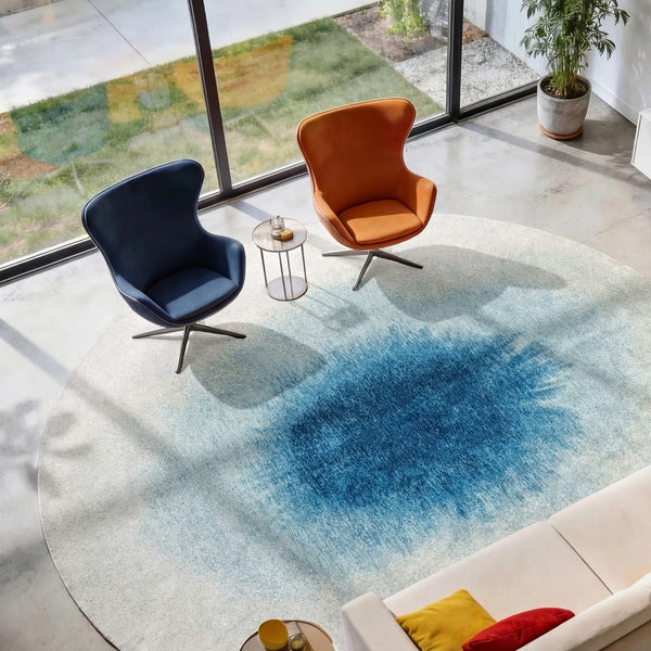 Louis de Poortere Meditation Collection Drop Low Pile Area Rug with Bold Artistic Motif for Modern Interiors Dream In Blue 6'7 x 9'2 120198