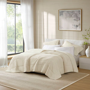 English Elm 1-piece Reversible Tencel Fill Comforter with Sculptural Weave for Full Queen Beds Ivory B035P408275