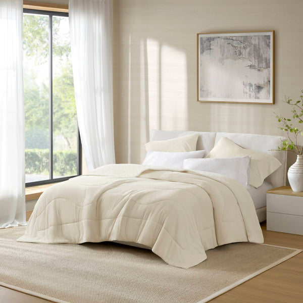 English Elm 1-piece King Reversible Tencel Fill Comforter with Sculptural Weave Cooling Texture Ivory B035P408276