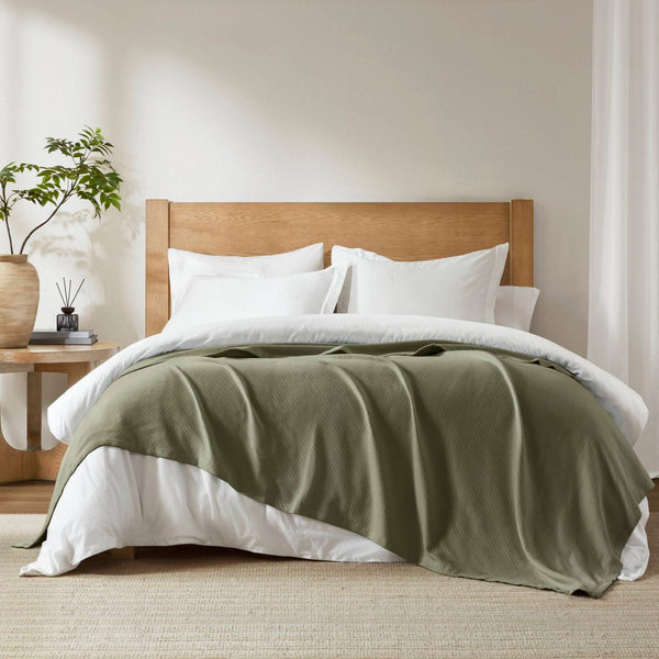English Elm 1-piece King Cotton Woven Blanket Oeko-tex Certified Lightweight Layering Bedding Olive Green B035P408738