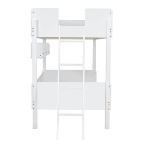 English Elm Twin Over Solid Wood Bunk Bed with Built in Shelves and Reversible Ladder N7090002224K