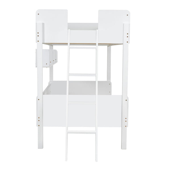 English Elm Twin Over Solid Wood Bunk Bed with Built in Shelves and Reversible Ladder N7090002224K