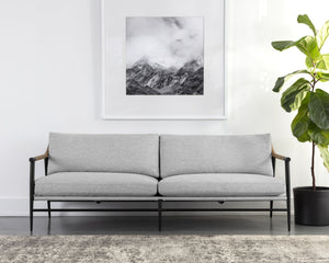Sunpan MEADOW Sofa - Stylish Mid-Century Modern in Vault Fog with Durable Performance Fabric & Oak Armrests 110822