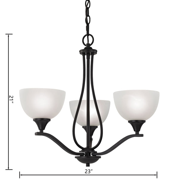 Thomas Lighting Bristol Lane 3-Light Chandelier with Oil Rubbed Frame and White Glass Dome Shades Bronze 23 inches 2103CH/10