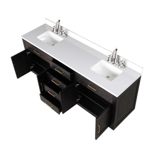 English Elm Black Oak Double Bath Vanity 80" W x 22" D with White Quartz Top, Soft-Close Drawers & Chrome Faucets B2731P260870