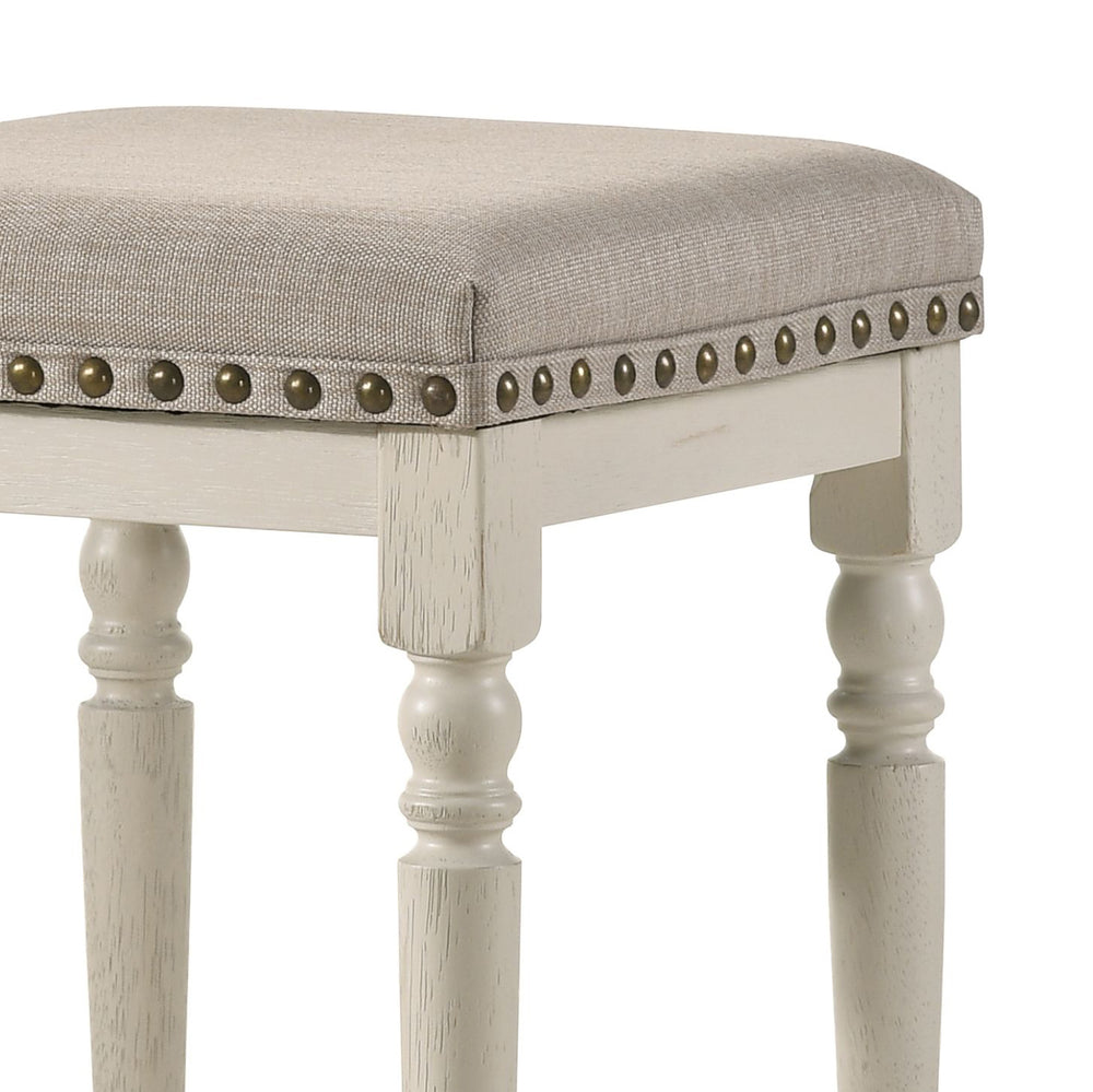 English Elm Tasnim Counter Height Stool Set of 2 in Antique White & Tan Upholstered Seat, Nailhead Trim Accents B2726P285037