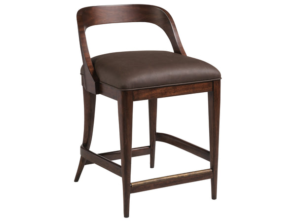 Lexington Artistica Home Beale Low Back Bar Stool With Rich Chocolate Faux Leather And Antique Brass Kickplate Design Warm Brown Mahogany Wood 2104-895-01