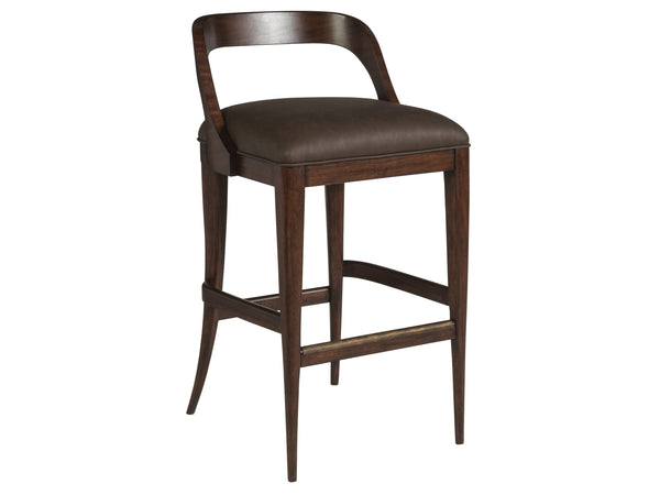 Lexington Artistica Home Beale Low Back Bar Stool With Rich Chocolate Faux Leather And Antique Brass Kickplate Design Warm Brown Mahogany Wood 2104-896-01